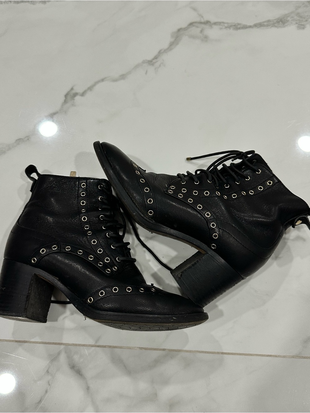 Jimmy Choo Black Lace-Up Ankle Boots with Eyelet Accents